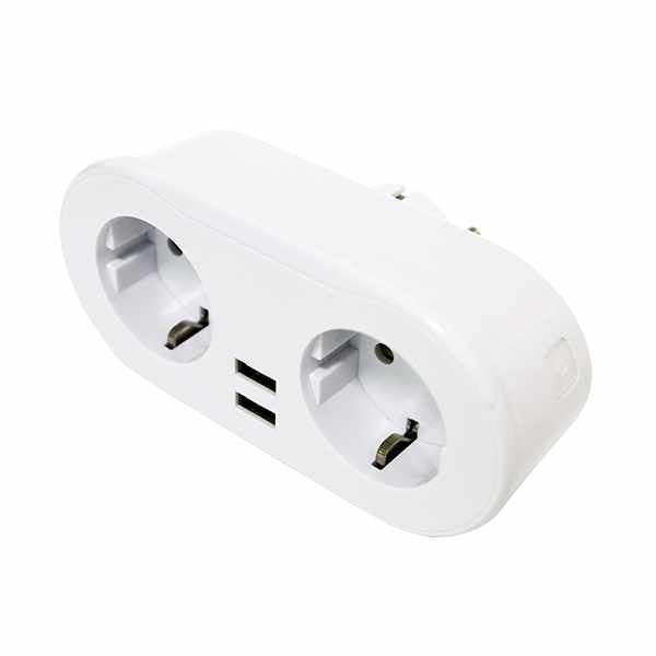 IT Smart Dual Plug PS02 - 2 Power Port 2 Port USB - White