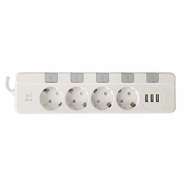 IT Smart Power Socket Extension PS01 - 4 Port Power 3 Port USB - White